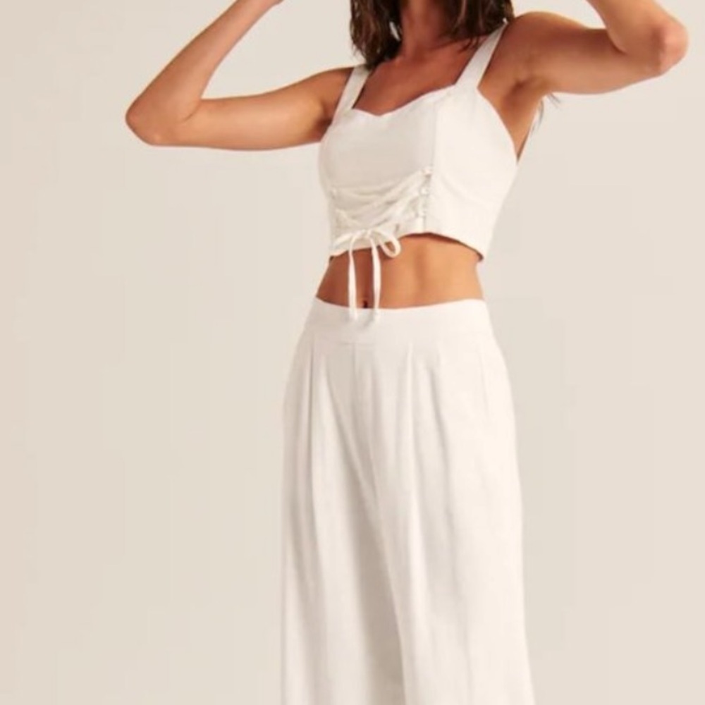 💌 A&F -‎ White Creame Lace-Up Linen-Blend Set Top - Picture 6 of 11